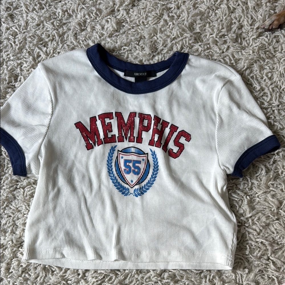 White and Navy Shirt with Memphis Print